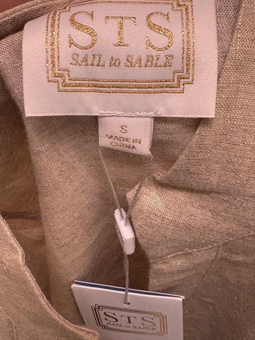 Sail to Sable Linen Maxi Dress Small and Metallic Gold with Ric/Rac Detail NWT - Picture 10 of 10